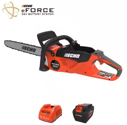 ECHO eFORCE 56-volt Chainsaw- Rear Handle with 5.0Ah Battery & Charger | DCS-5000-18C2