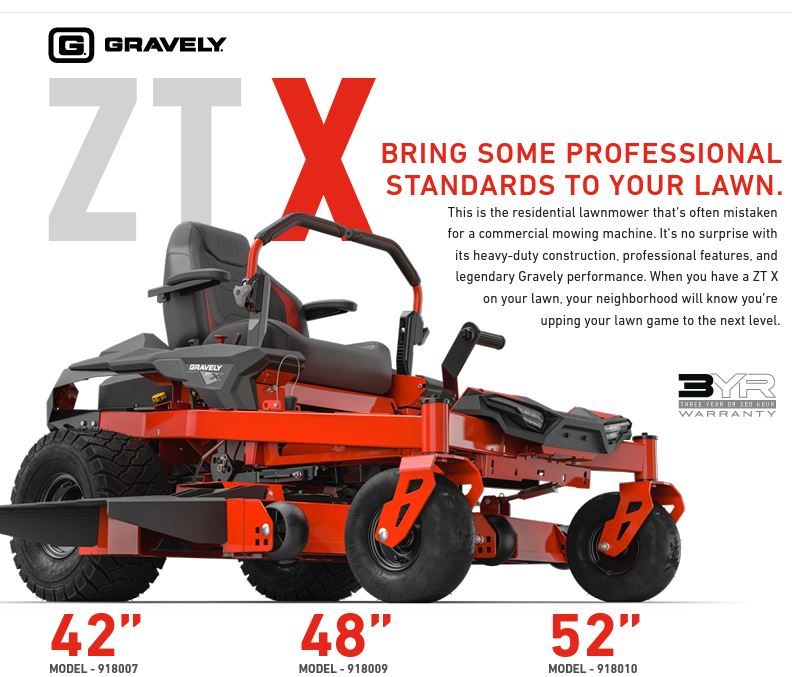 GRAVELY ZT-X Zero Turn Mower (42" / 48" / 52" Deck Options) 21.5-23HP Kawasaki